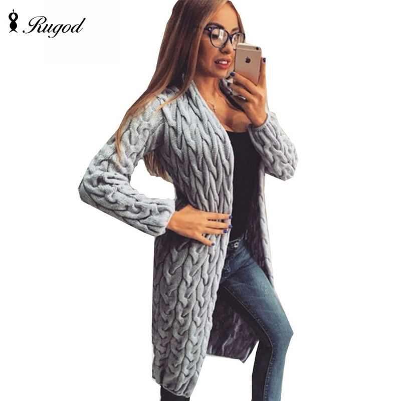 New Spring&Winter Knitted Crochet Sweater for Women Long Twisted cardigan dress Open female sweaters