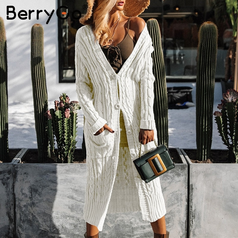 Long sleeve warm cardigan female Knitting long cardigan sweater women jumper