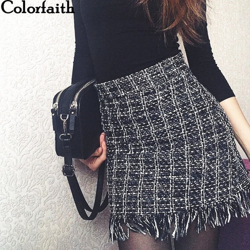 Colorfaith 2019 Women Mini Skirt Autumn Winter Vintage   Skirt High Waist