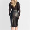 New 2019 Women Midi Skirt PU Leather Black High Waist  Slit Pencil Skirt