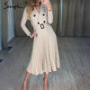 Vintage pleated belt plaid dress women Elegant office ladies blazer dresses Long sleeve female autumn midi party dress