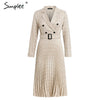 Vintage pleated belt plaid dress women Elegant office ladies