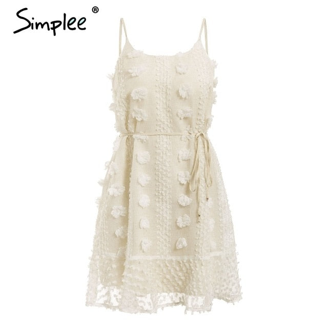 Elegant flower embroidery short dress Women sexy spaghetti strap summer sundress Female lace up short beach dress 2019