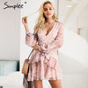 Vintage ruffle long sleeve dresses Women print elegant chiffon sashes summer female dress Sexy party short 2019