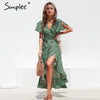 Leopard print dress women Summer sashes long green split floral print beach dress Sexy holiday female plus size vestidos