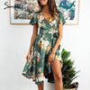 Elegant floral print satin women dress Wrap v neck high waist summer dresses Sexy bow tie green casual female 2019