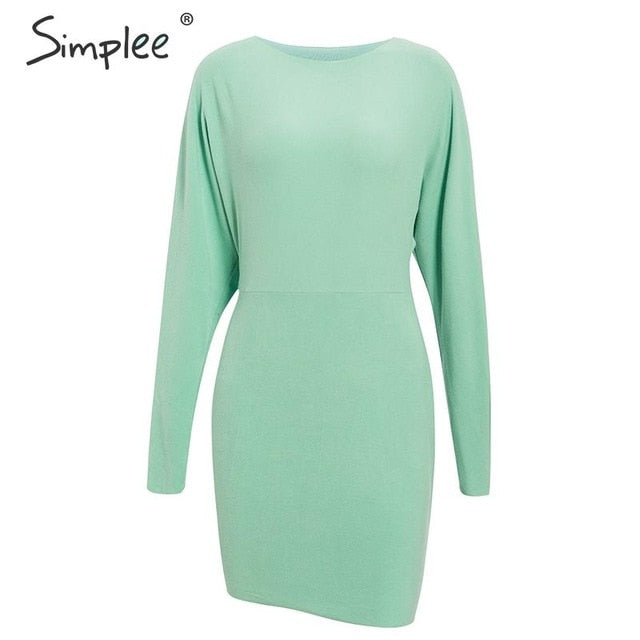 Women short sexy dress Sheath solid bats sleeve female party dress 2019 O-neck ladies autumn winter club wear mini dress