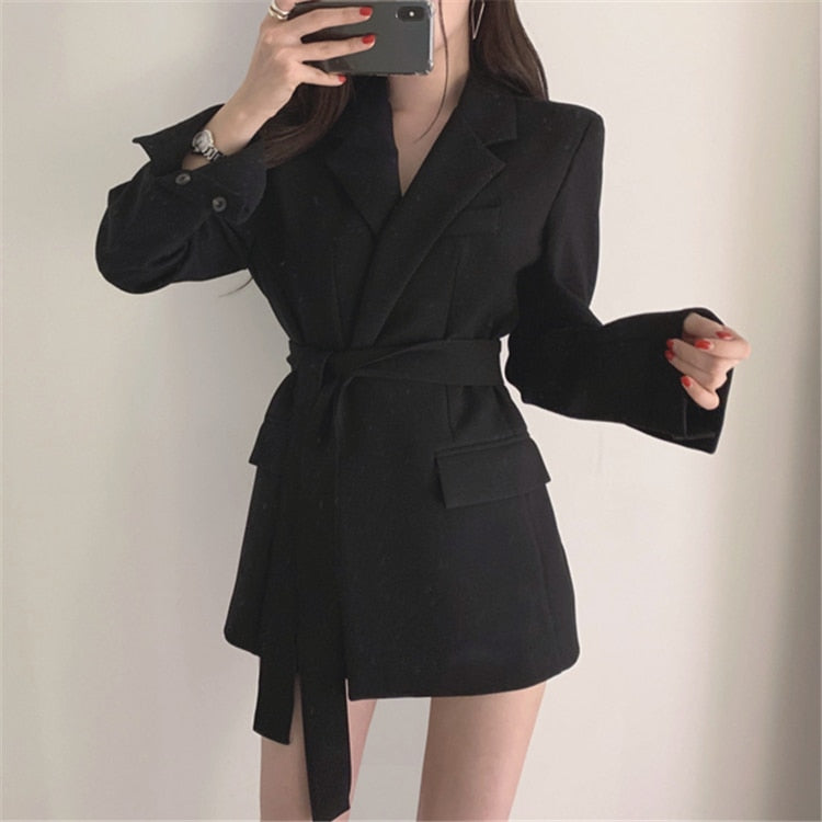 2019 Autumn Winter Women Jackets Office Ladies Lace up  Formal Outwear