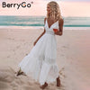 BerryGo White pearls sexy women summer dress 2019  Evening party long ladies