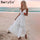 BerryGo White pearls sexy women summer dress 2019  Evening party long ladies