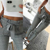 2019 Fashion Casual Slim Vintage Gray Grid Plaid Pants For Women