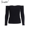 Simplee Sexy off shoulder knitted top tees Women black bustier