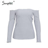 Simplee Sexy off shoulder knitted top tees Women black bustier