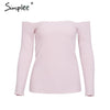 Simplee Sexy off shoulder knitted top tees Women black bustier