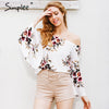 Simplee Off shoulder chiffon blouse shirt women Sexy summer white print blouse Casual flare sleeve cool blouse