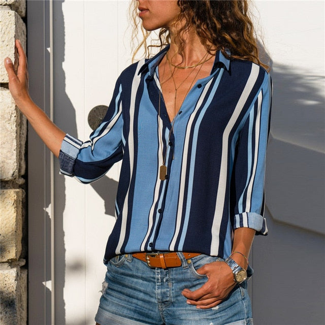 Women Blouses 2019 Fashion Long Sleeve Turn Down Collar Office