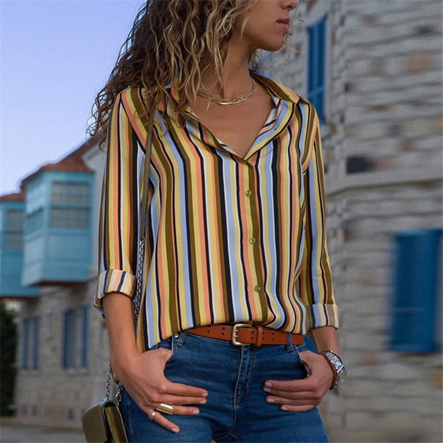 Women Blouses 2019 Fashion Long Sleeve Turn Down Collar Office