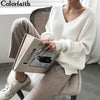 2019 Autumn Winter Women's Sweaters V-Neck Minimalist Tops Fashionable