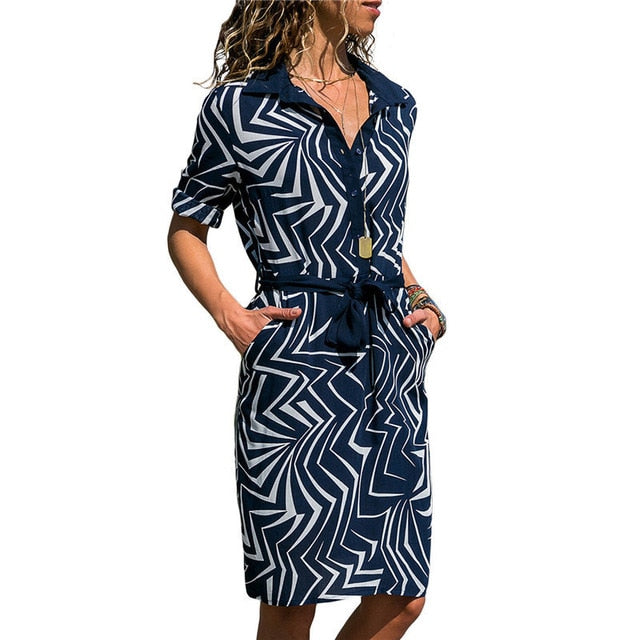 Long Sleeve Shirt Dress 2019 Summer Boho Beach Dresses Women Casual Striped Print A-line Mini Party Dress