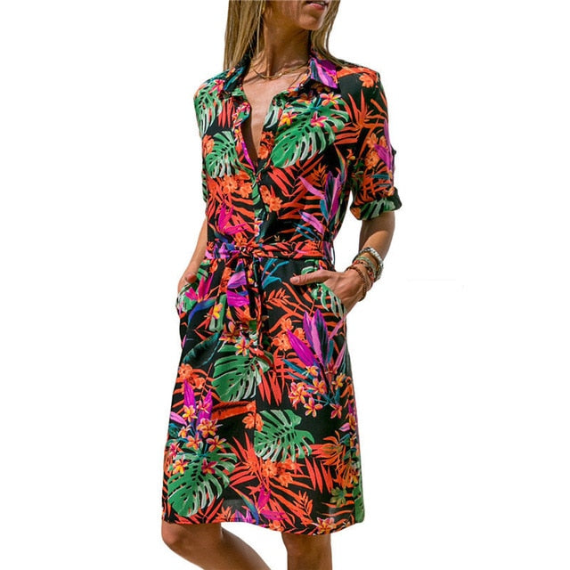 Long Sleeve Shirt Dress 2019 Summer Boho Beach Dresses Women Casual Striped Print A-line Mini Party Dress