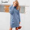 Turtleneck high split knitting pullover Autumn winter long sleeve  sweater dress