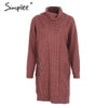 Turtleneck high split knitting pullover Autumn winter long sleeve  sweater dress