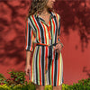 Long Sleeve Shirt Dress 2019 Summer Boho Beach Dresses Women Casual Striped Print A-line Mini Party Dress