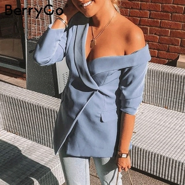 Sexy one shoulder women blazers and jackets  winter pure blazers female 2019