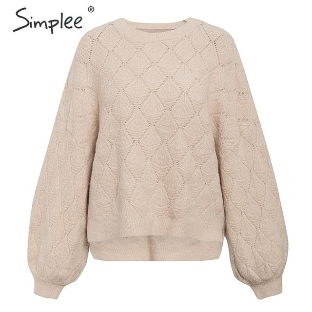 Sweater Autumn winter O-neck knitted women pullover puff sleeve female sweater 2019