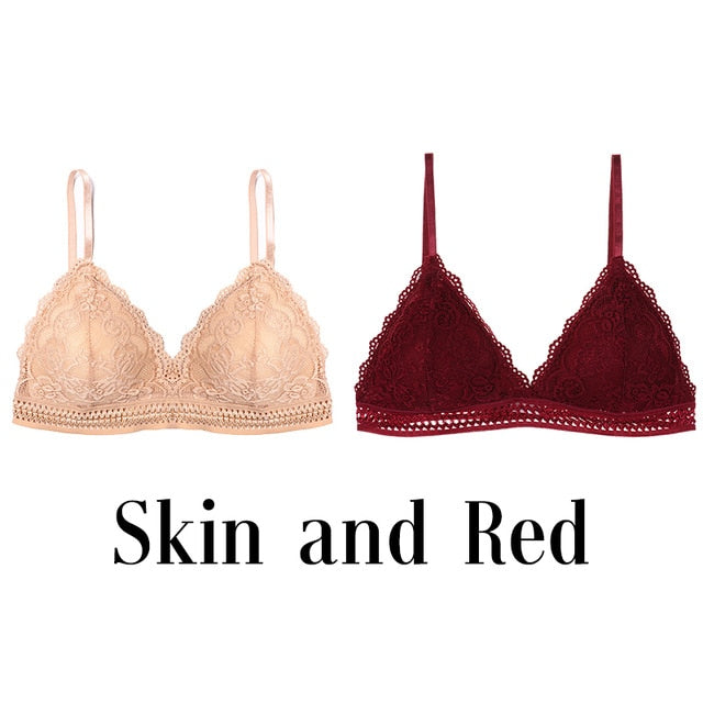 1/2PCS French Style Bralette Seamless Deep V Lace Bra Wireless  Soft Bras For Women Hot