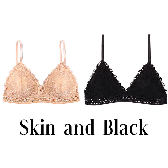 1/2PCS French Style Bralette Seamless Deep V Lace Bra Wireless  Soft Bras For Women Hot