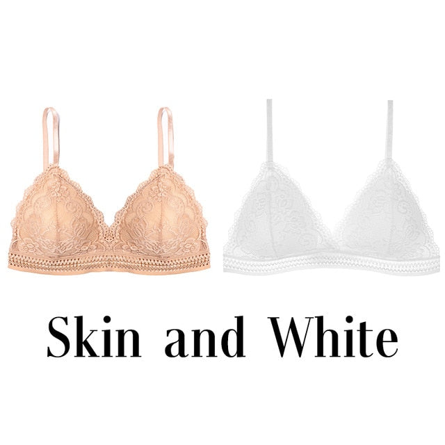 1/2PCS French Style Bralette Seamless Deep V Lace Bra Wireless  Soft Bras For Women Hot