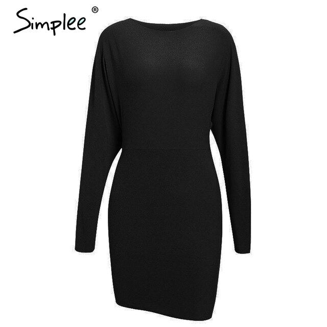 Women short sexy dress Sheath solid bats sleeve female party dress 2019 O-neck ladies autumn winter club wear mini dress