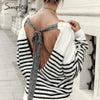 Sexy backless Lace up women pullover sweater Autumn winter soft female sweater casual  2019