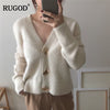 Solid Elegant  Women V-Neck Sweaters Coat Slim Autumn Winter Clothes Female 2019