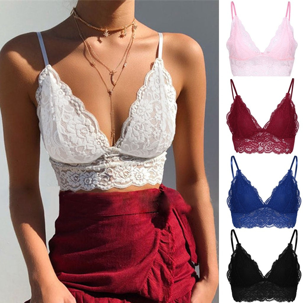 2019 Fashion Sexy Women Bra Lace Vest Crop Wireless Bra Sexy Seamless Daily Underwear Sleepwear