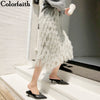 2019 Women Autumn Winter Pearl Tassel Midi Skirts Mid-Calf