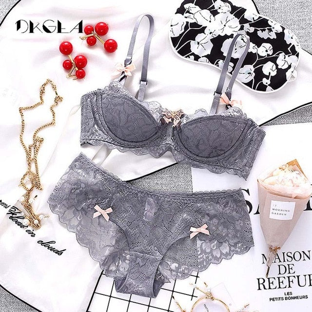 Fashion Sexy Bra Sets Plus Size C D Cup Thin Cotton Underwear Women Set Lace Comfortable Brassier