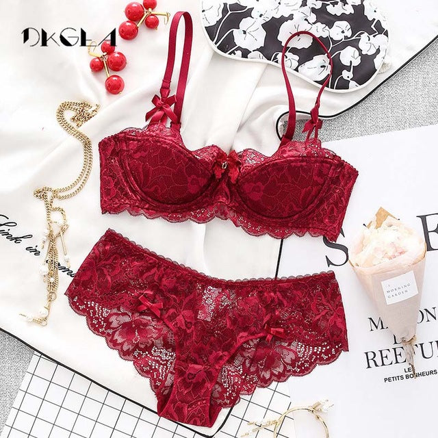 Fashion Sexy Bra Sets Plus Size C D Cup Thin Cotton Underwear Women Set Lace Comfortable Brassier