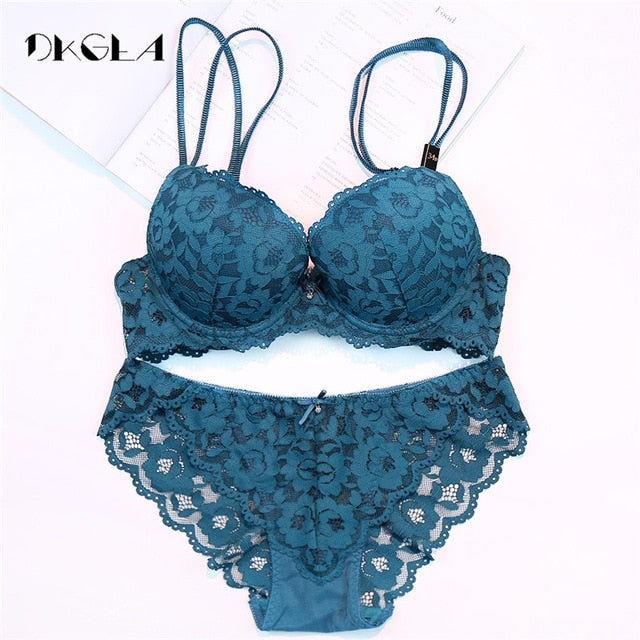 Hot Sexy Push Up Bra Set Brand Deep V Brassiere Thick Cotton Women Underwear Set Lace Cup