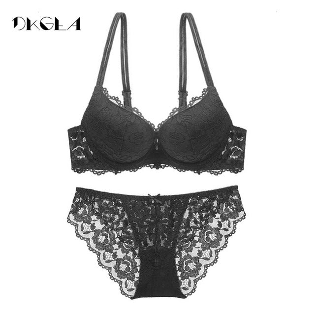 Hot Sexy Push Up Bra Set Brand Deep V Brassiere Thick Cotton Women Underwear Set Lace Cup