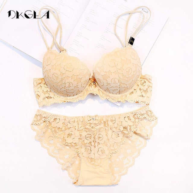 Hot Sexy Push Up Bra Set Brand Deep V Brassiere Thick Cotton Women Underwear Set Lace Cup