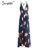 Simplee Boho deep v neck backless sexy dress Split cross lace up chiffon summer beach long dress Sleeveless maxi dress vestidos