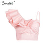 One shoulder irregular blouse shirt women tops Summer pink shirt blouse chemise femme Elegant