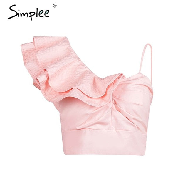 One shoulder irregular blouse shirt women tops Summer pink shirt blouse chemise femme Elegant