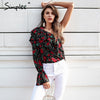 One shoulder  women Ruffle chiffon long sleeve blouse shirt Summer beach blusas sexy black tops 2019