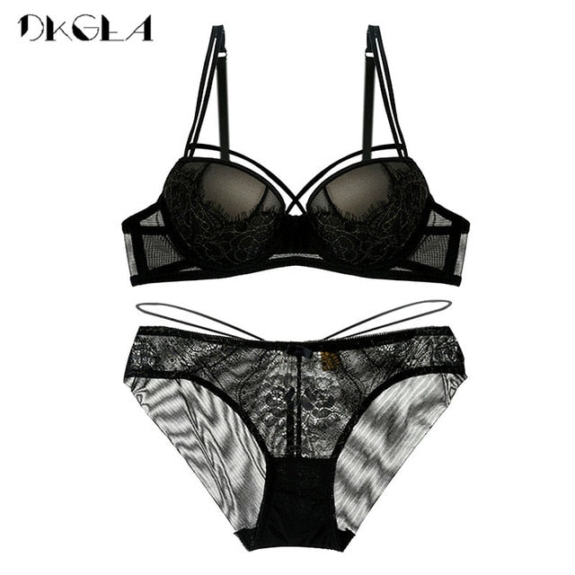 New Top Sexy Underwear Push up Bra Set Cotton  Bra and Panty Sets Embroidery Women Lingerie Set Green