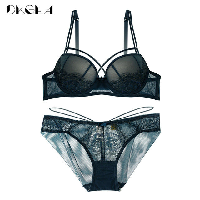 New Top Sexy Underwear Push up Bra Set Cotton  Bra and Panty Sets Embroidery Women Lingerie Set Green