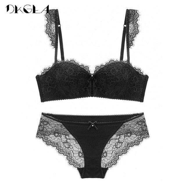 New Fashion Push Up Bra Set Thick Cotton A B C Cup Women Bras Lingerie Set Lace Sexy Underwear Black