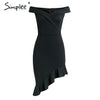 Cross off shoulder black party dress Asymmetric ruffle nude short dress 2018 High waist stretch summer dress